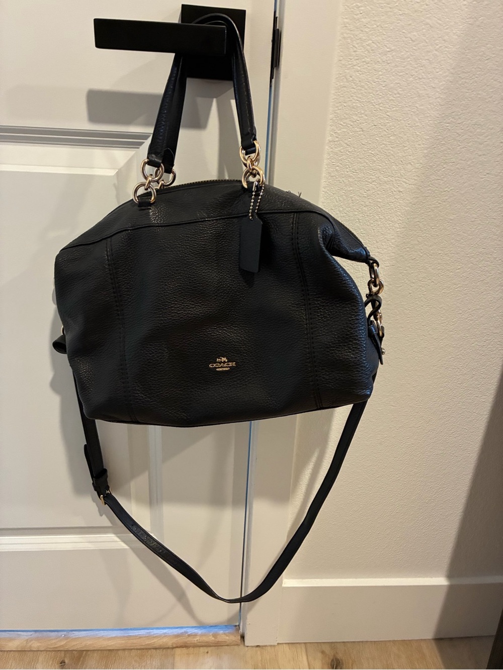 Coach Black Pebbled Leather Satchel with Gold-Tone Hardware